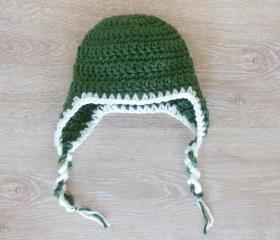 Olive green crochet baby hat